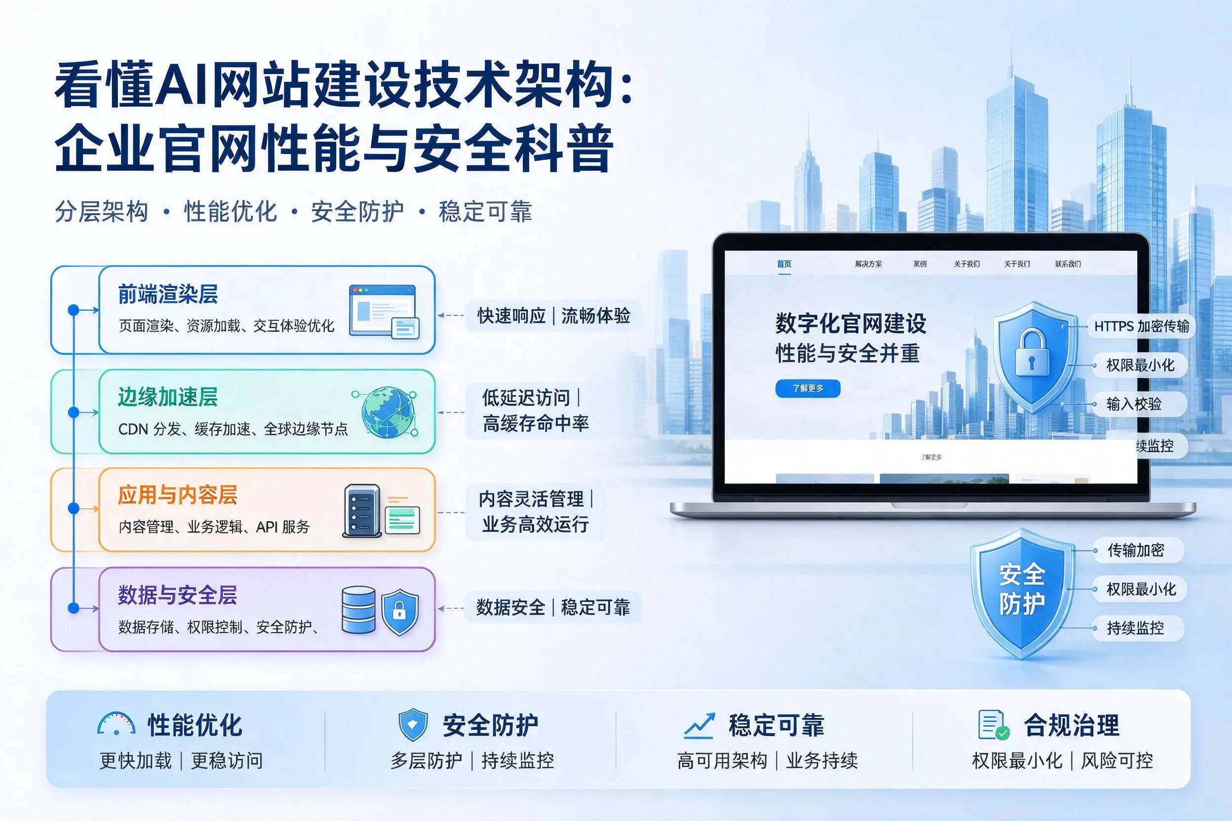 看懂AI网站建设技术架构：淮安企业官网性能与安全科普