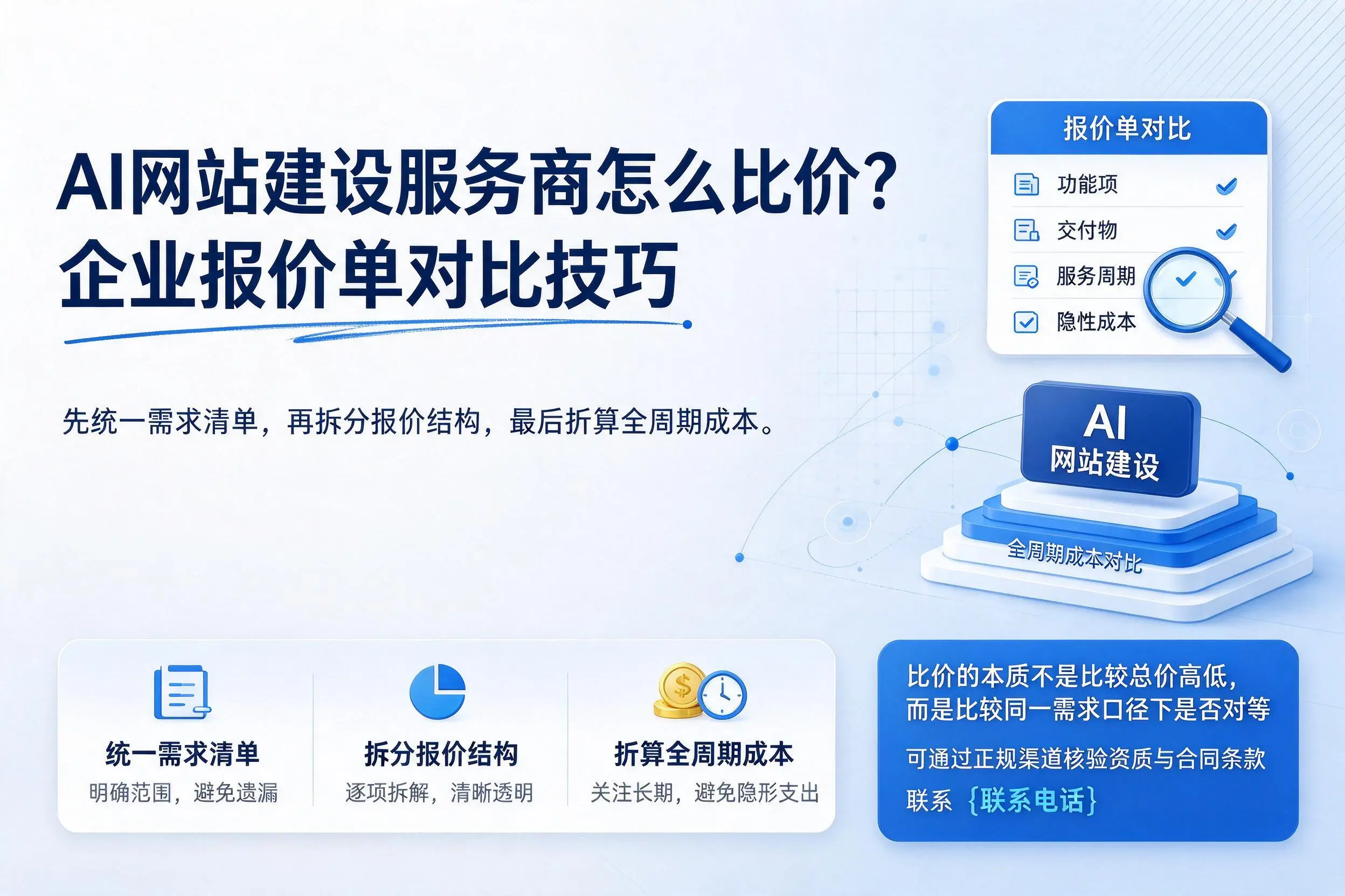 AI网站建设服务商怎么比价？淮安企业报价单对比技巧