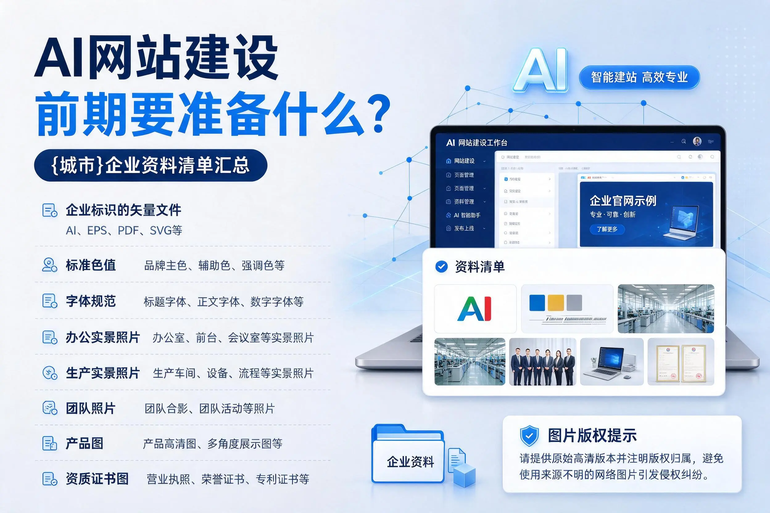 AI网站建设前期要准备什么？淮安企业资料清单汇总